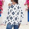 Women Plus Size Asymmetric Cutout Neck Cold Shoulder Long Sleeve Navy Geometric Printed Top