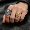Men's 3D Lion Head Ring 316L Stainless Steel Gothic Punk Biker Statement Ring, Waterproof Animal Totem Jewelry for Men