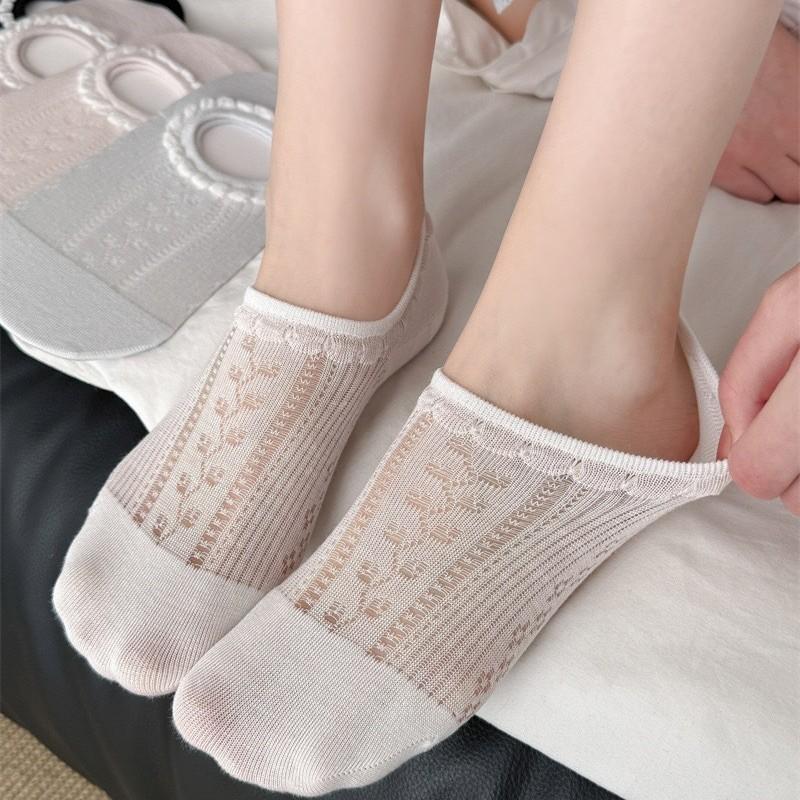 Sock Children's Mid-calf Summer Lightweight Mesh Anti-slip Silicone Breathable Transparent Invisible Socks, Thin Cotton Socks