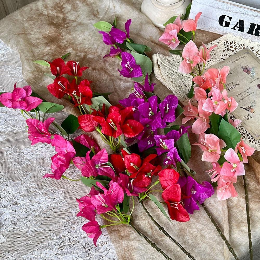 Single Artificial Bougainvillea with Leaves Vine for Home Wedding Wall Hanging Floral Decoration