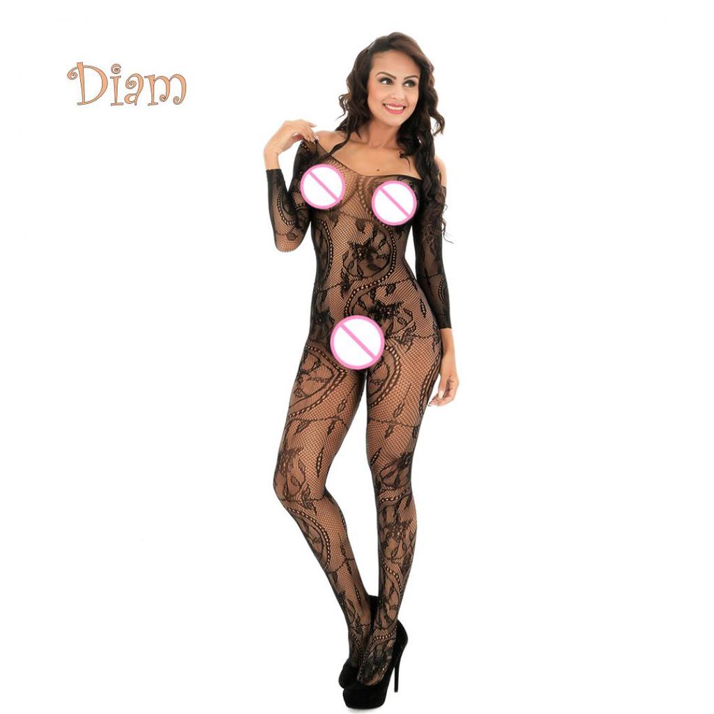 Acadele Femei Hot Sexy See-through Crotchless Off Umeri Neted Bodystocking Lenjerie de noapte