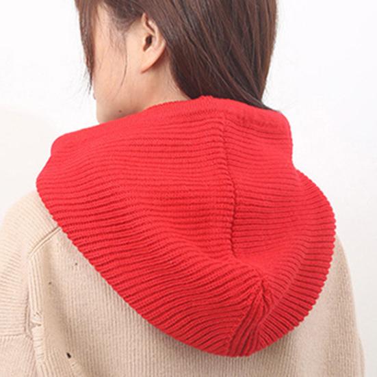 Strickmütze Schal Kombi Einfarbig Verstellbarer Kordelzug Kapuzenschal Damen Winter Warm Winddicht Elastisch Thermomütze