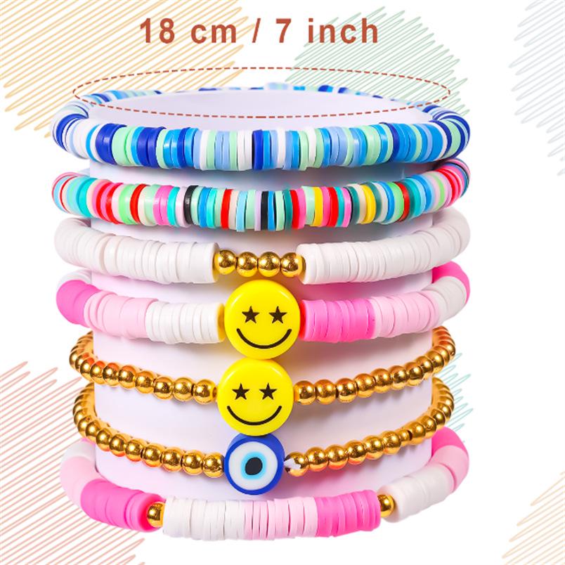 

Набор красочных браслетов из полимерной глины со смайликами и золотых бусин
