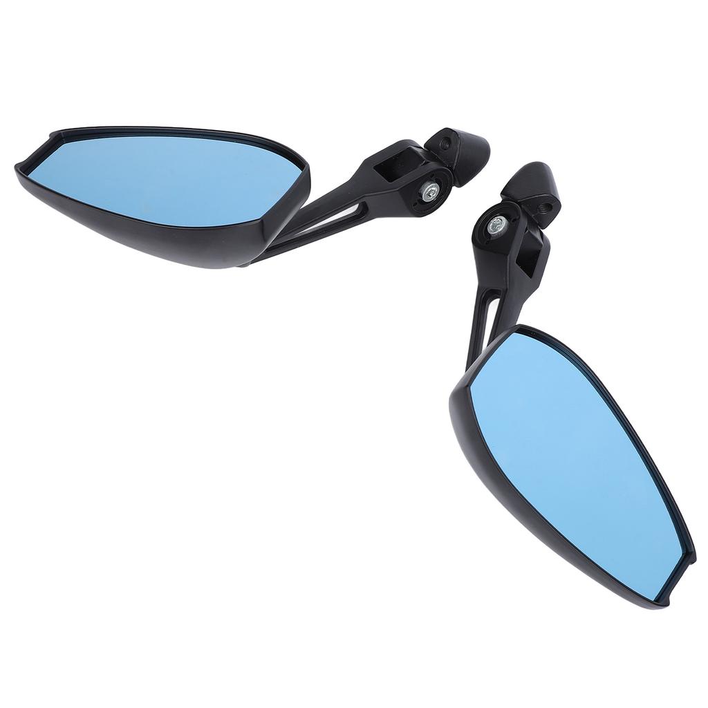 Motorcycle Bar End Mirrors Aluminium Alloy Blue Lenses 360 Degree Adjustable Anti Glare Rearview