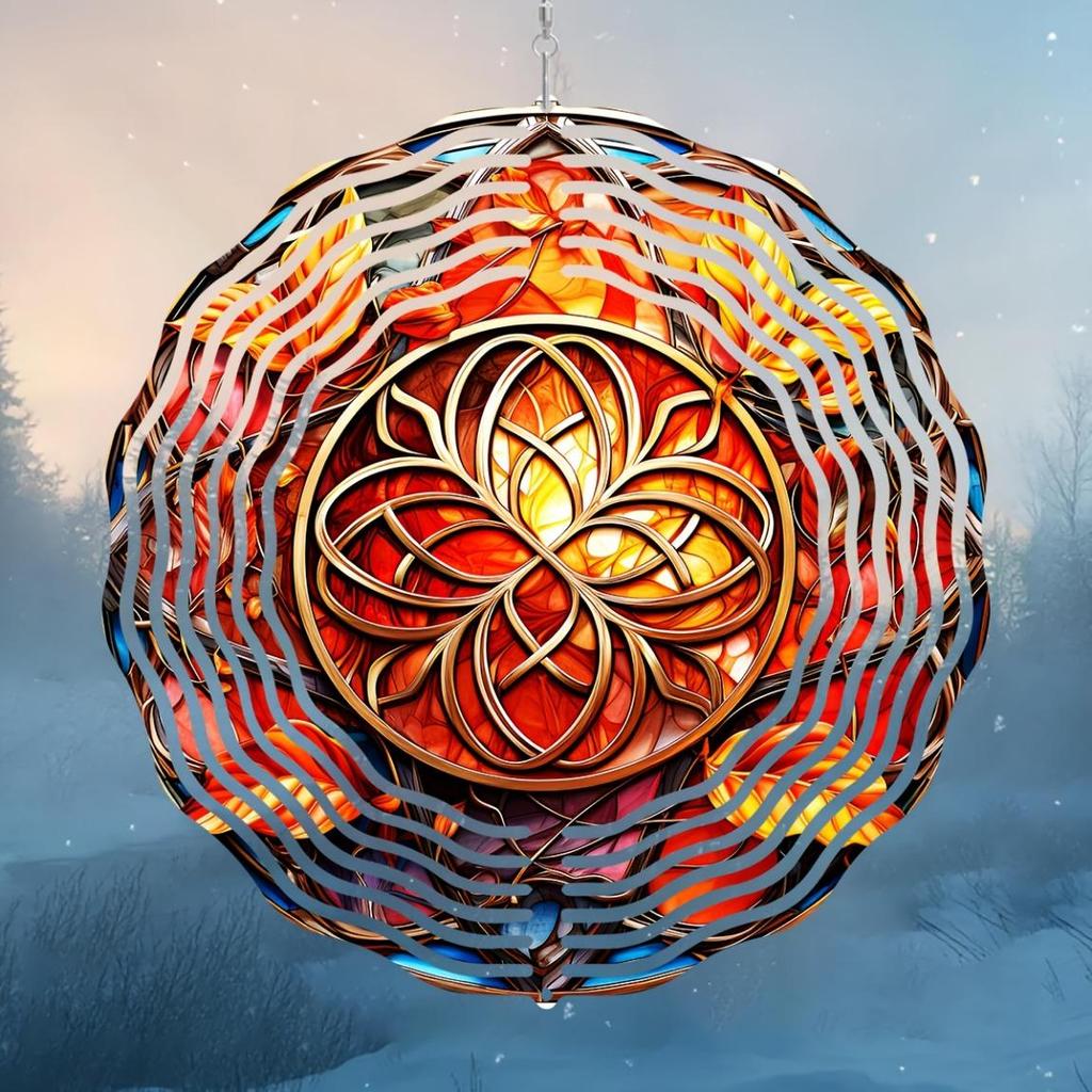 Autumn Celtic Wind Spinner 10 Inch 2D Metal Art Garden Decor Rotating Hook Vibrant Colors Geometric Pattern Indoor Outdoor Housewarming Gift