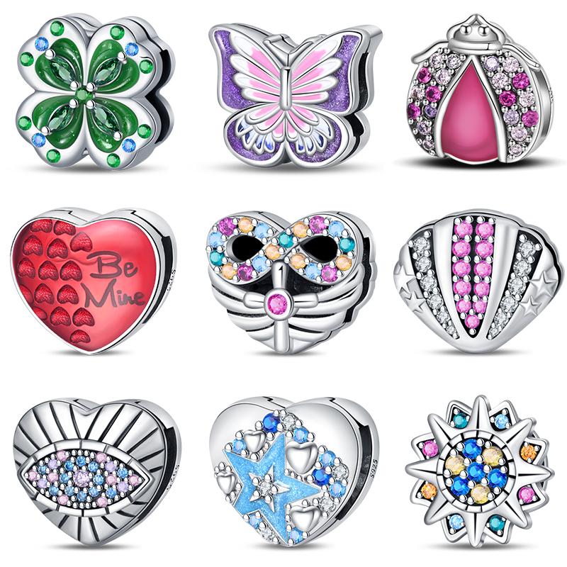 

925 Серебряный Цвет Бабочка Морская Ракушка Защита Сердце Подвески Плоские Бусины Подходит Diy 925 Оригинальные Браслеты DIY Ювелирные Изделия На День Рождения