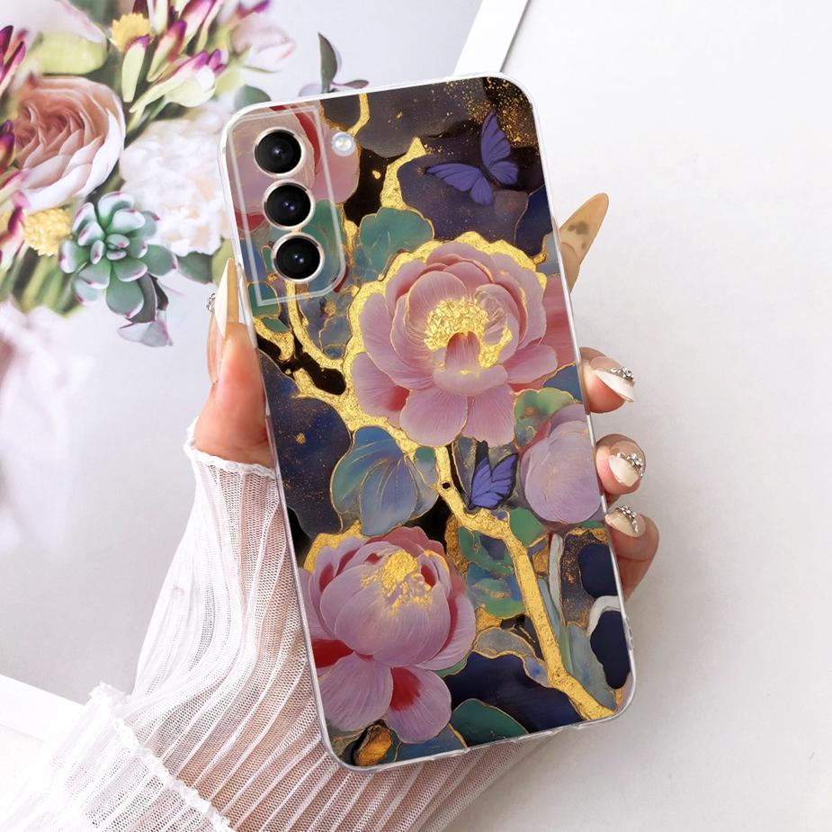 For Samsung Galaxy S21 Plus Case S21 FE Luxury Bow Flowers Painted Cover Soft Silicone Case For Samsung S21 Ultra S 21 S21+ Bags