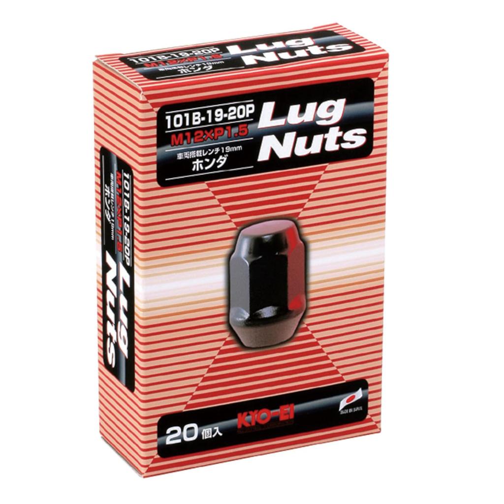 KYO-EI Lug Nuts, M12 X P1.5, 31mm Overall Length, 19 Hex, Black, Pack of 20, 101B-19-20P