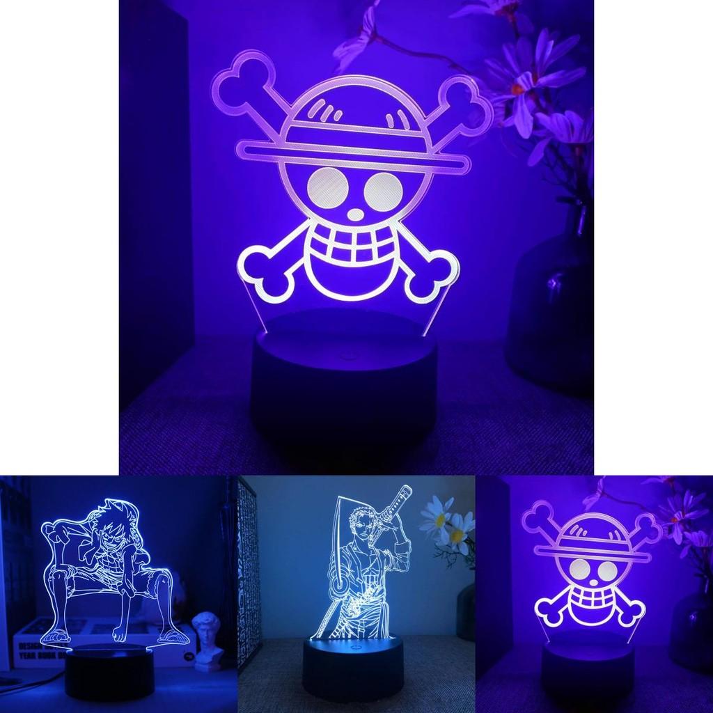3D-Piratenkönig-LED-Nachtlicht mit USB-Touch-Steuerung, mit Ruffy und Zorro für moderne Schlafzimmer