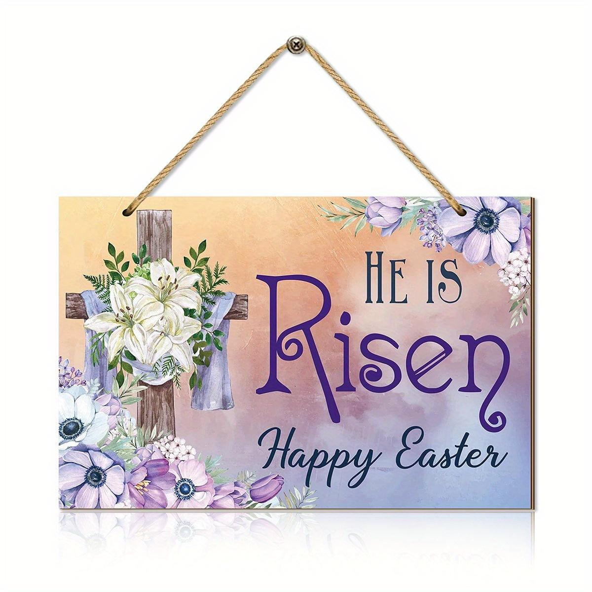 

2d Flat 28*18.5cm, Easter Home Decoration, He Resurrected , Creative Decorative Board with Wooden Cross Logo, for Home, Garden, Club Decor. 28*18.5cm