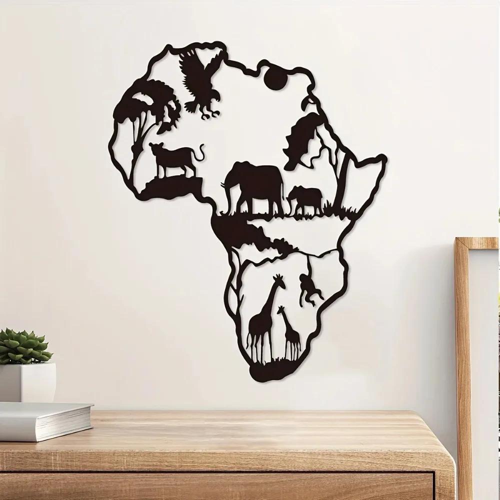 1pc African Animal Map Iron Crafts - Decoração elegante para ambientes internos e externos, ideal para sala de estar, quarto, corredor
