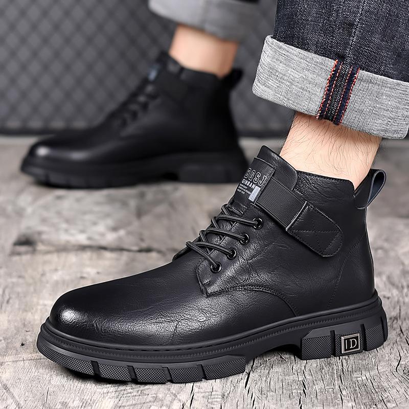 Fashion Retro Autumn Winter Cow Leather Ankle Boots for Men Fashion Non-slip Casual Designer Platform Shoes Man Warm Outdoor Man Boots