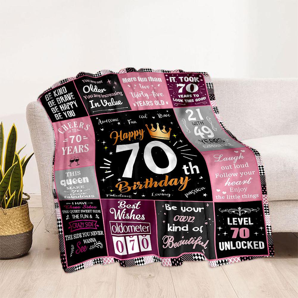 1pc Happy 70th Birthday Celebration blanket Soft and Warm for Sofa Office Camping Travel Livingroom Great Gift for Friends and Family Comfortable