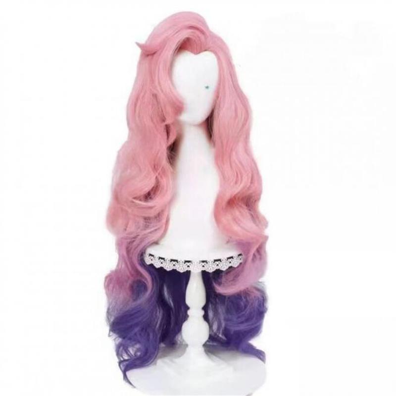 Seraphine Cosplay Wig LoL KDA Cosplay Loose Wavy Green mixed Purple Pink Mixed Heat Resistant Synthetic Hair Game Wigs + Wig Cap