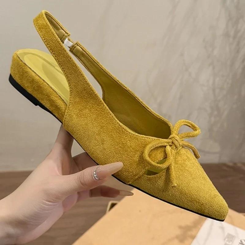 Pointed Toe Women Sandals Bow Fashion Elegant Flats Woman Shoes 2025 Summer Designer Shoes Walking Cozy Soft Zapatillas De Mujer