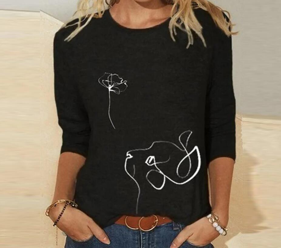 Women's Knitted Long Sleeve Animal Print Round Neck T-Shirt, European and American Style, 2023.