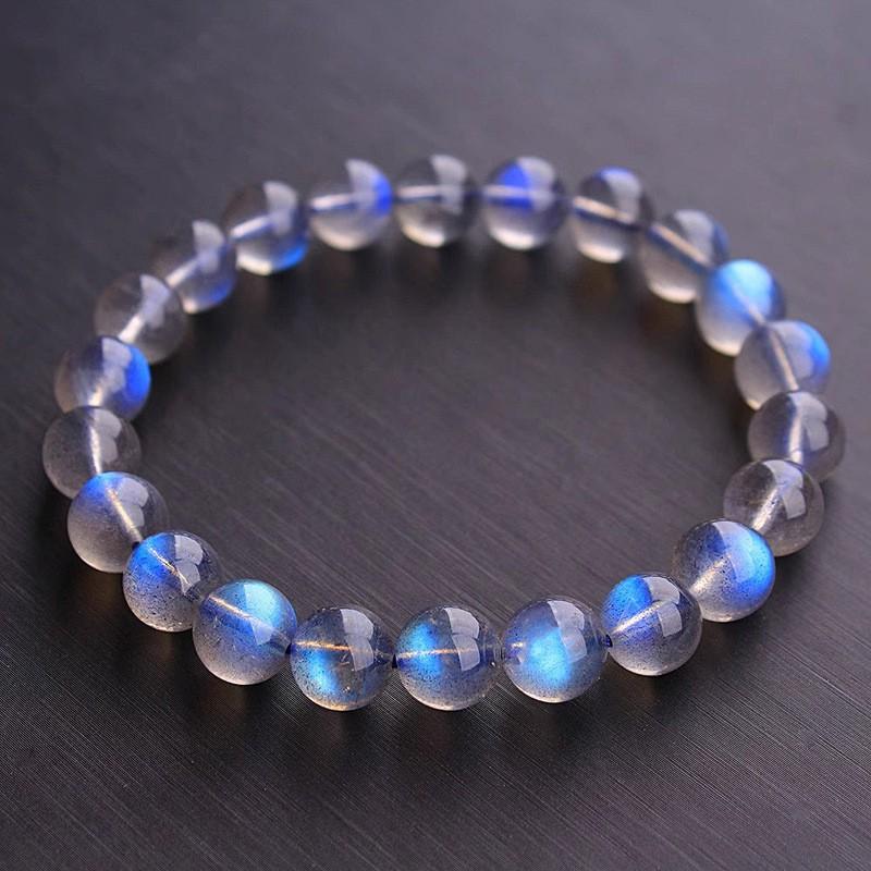 Natural Gray Moonstone Bracelet Round Beads 5-15mm Polished Labradorescence Glow Gemstone Women Men
