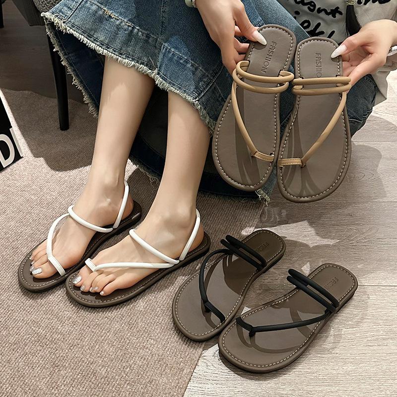 French set of toe flat-bottomed cool slippers women's summer wear 2025 new beautiful fairy style with skirt beach sandals