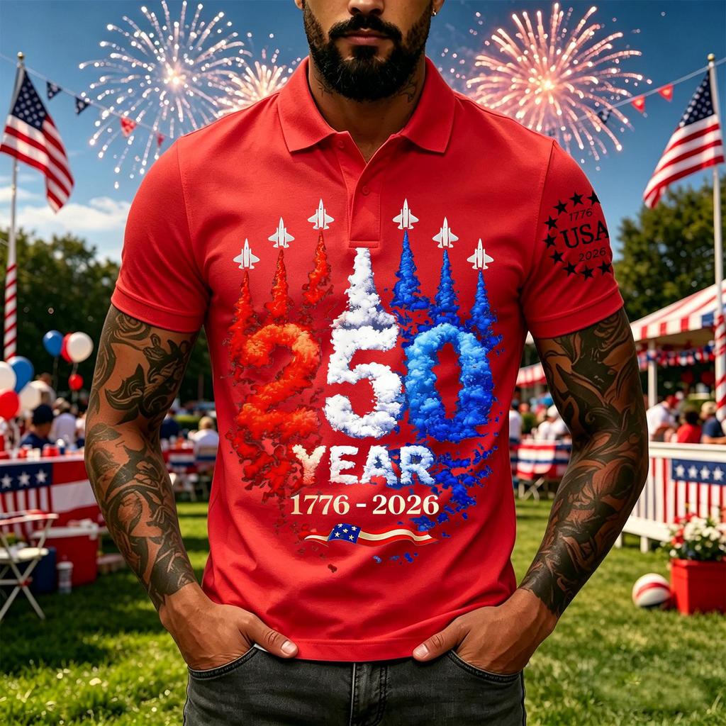 Men's Casual Short Sleeve Polo Shirt with Independent Day Graphic Print Classic Fit Breathable Fabric Comfortable Design