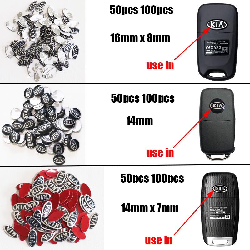 50 pièces 100 pièces Vente chaude ancien 16 mm 14 mm 3D Aluminium Logo de voiture Porte-clés Décoration Emblème Autocollant Badge de clé de voiture Accessoires Pour kia aim365