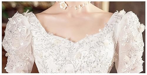 [Housaku Co., Ltd.] Wedding Dress, Puff Sleeves, Sweetheart, Sparkling, Bridal, A-line, Recital, Elegant, Bride (L)