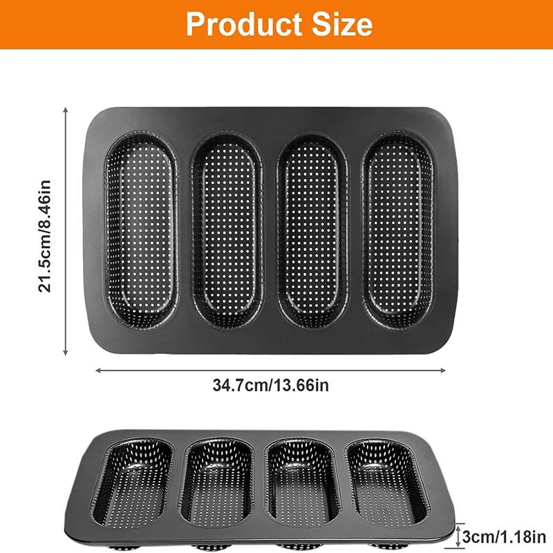 Nonstick Perforated 4 Cup French Bread Mold Carbon Steel Baguette Pan Hot Dog Bun Pan Bakeware Toast Cake Baking Tray Baking Too