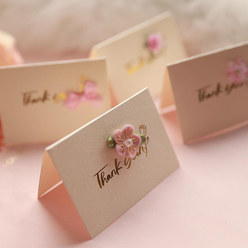 4pcs Pink Romantic Flower Hot Stamping Greeting Card, Special Paper Flower Handmade Holiday Universal Card