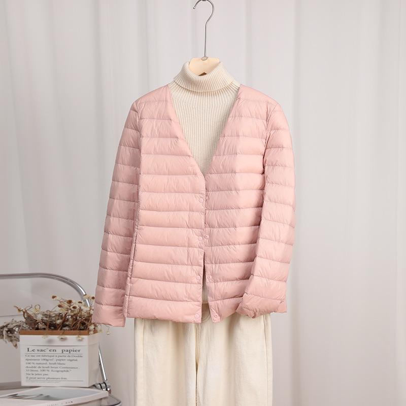 Women's Ultra-Light Convertible Down Jacket - 90% White Duck Down, Round/V-Neck, for Spring, Autumn, Winter