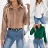 Women Pleated Front Button Down Long Sleeve Blouse