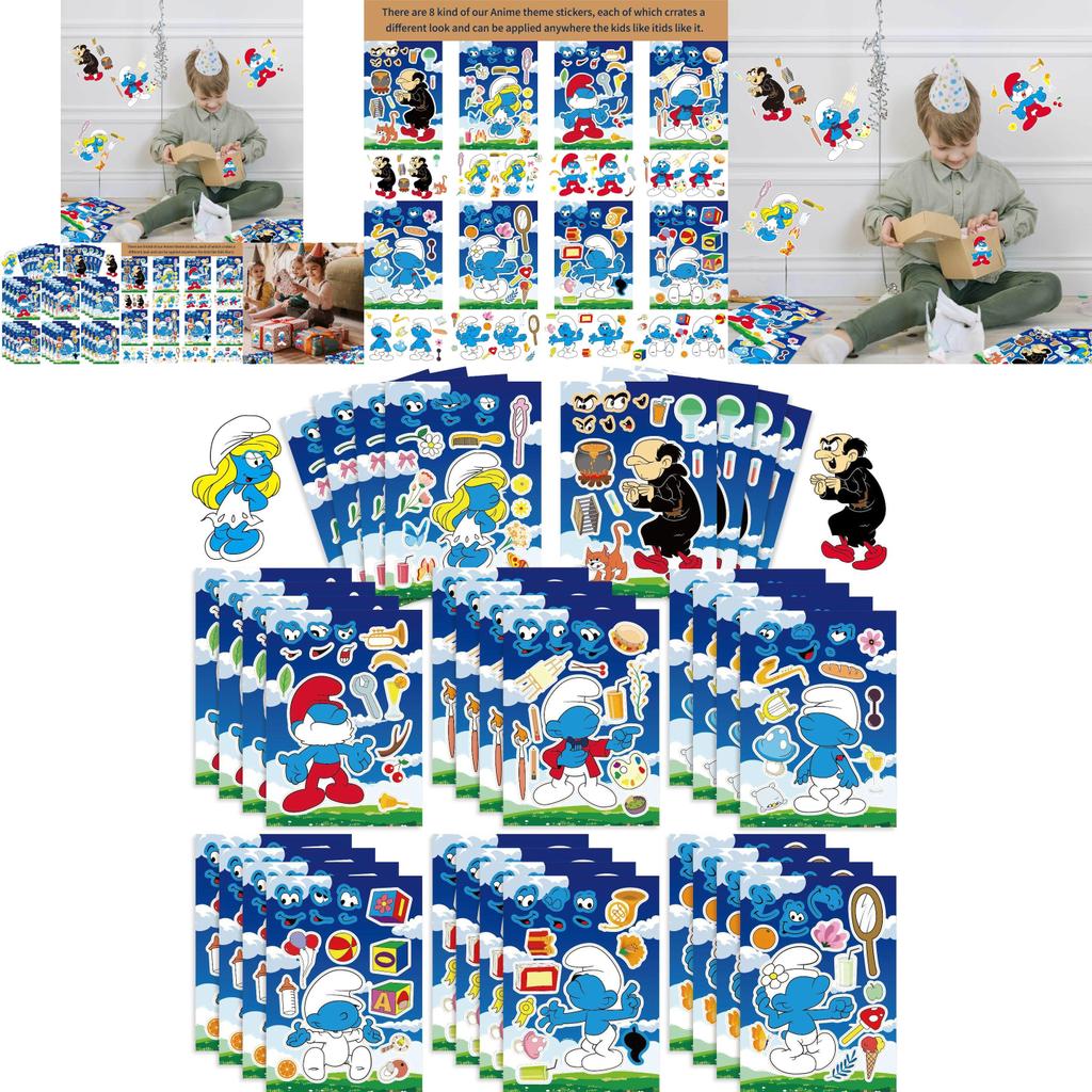 Cm2307023 Cute Cartoon Smurf Themed Interactive Puzzle Diy Sticker Fun Pack