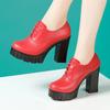 10cm Small Size 32-43 British Deep Mouth Platform Shoes Brogues Fall 2025 Block High Heels Shoes Genuine Leather Shoes Office