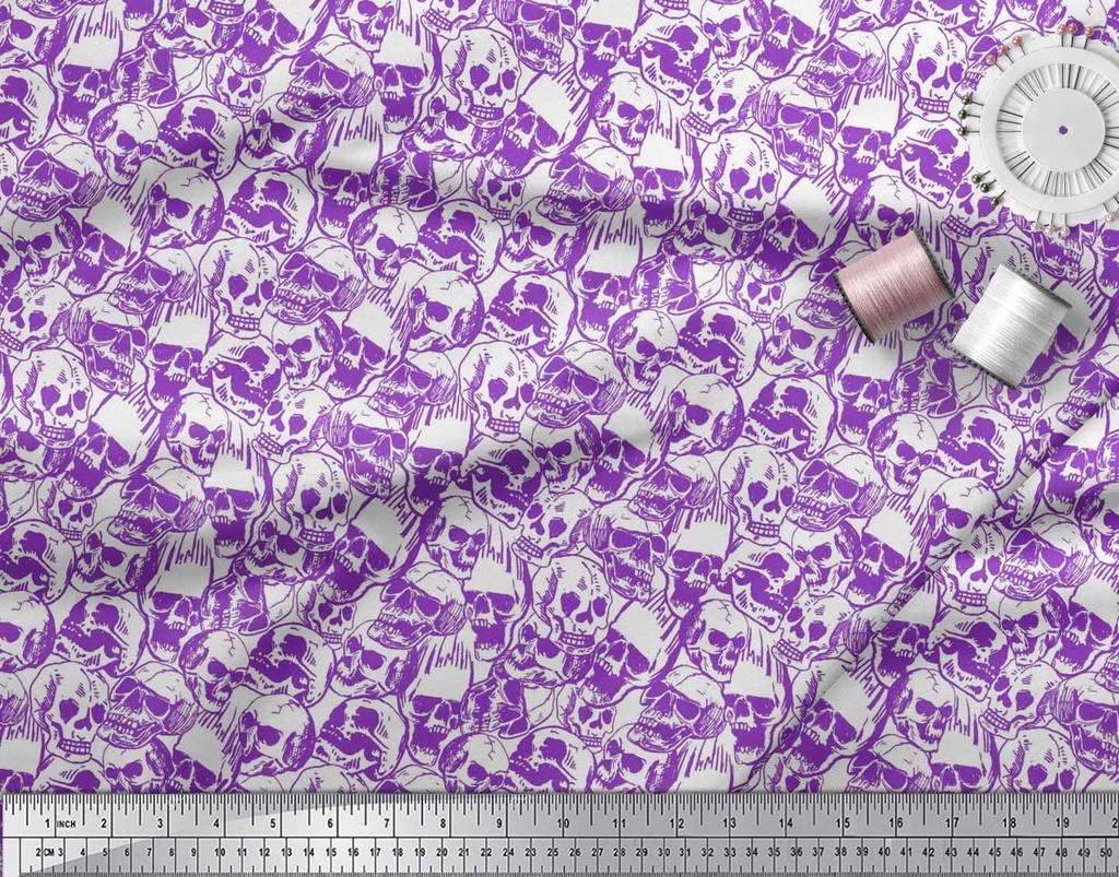 Soimoi Japan Crepe Satin Fabric Horror Skull Halloween Printed Craft Fabric by the Metre 42 Inch