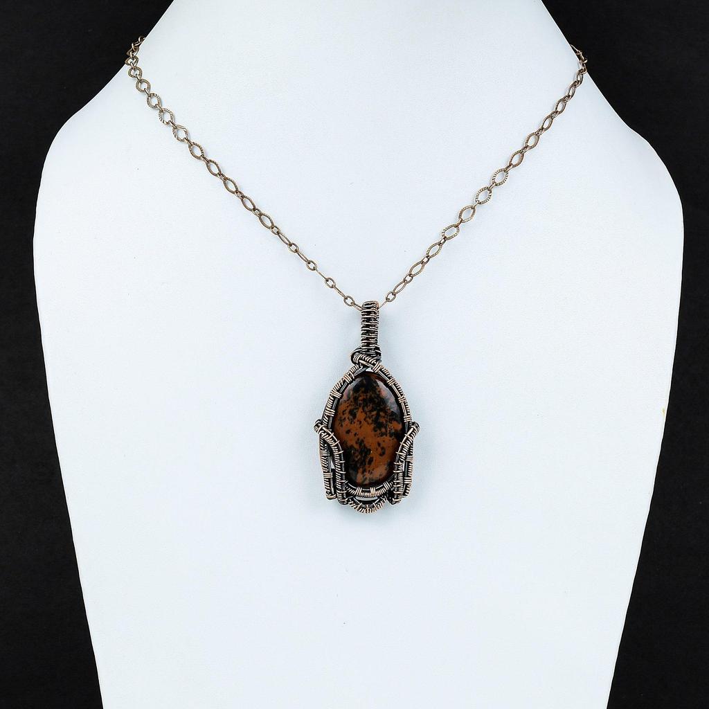 Mahogany Obsidian Pendant Copper Wire Wrapped Pendant Copper Jewelry Handmade Pendant Wire Wrapped Jewelry For Gift Genuine Gemstone Pendant