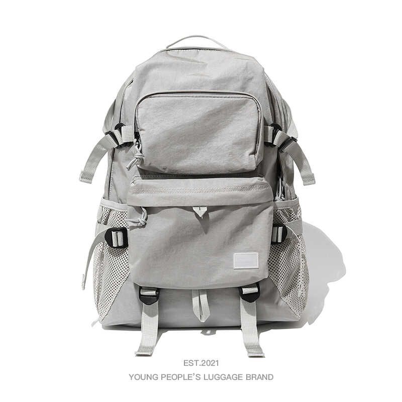 

New Arrival Backpack Female Travel Lightweight College Students Bag Male Junior High School Student Outdoor Sports Large-Capacity Backpack Light gray small size