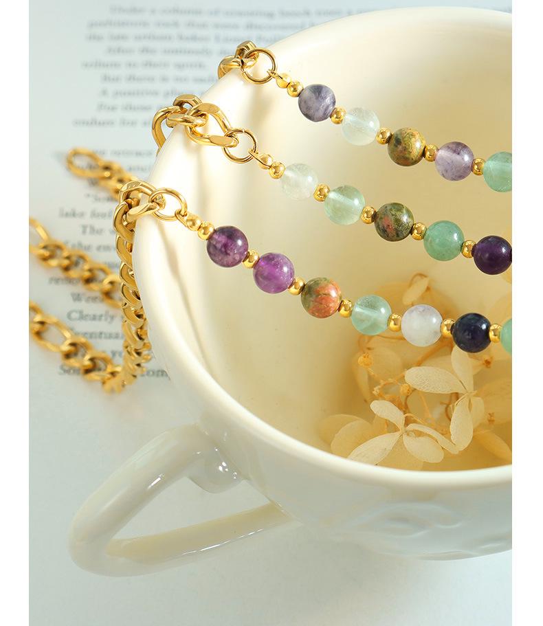 Multi-Color Natural Stone Beaded Titanium Steel Necklace