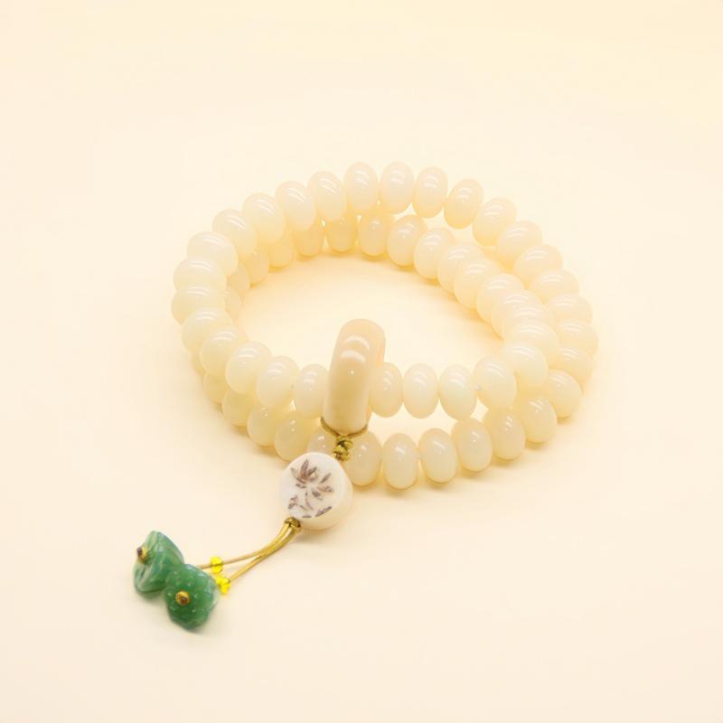 Natural White & Creamy Yellow Jade Bodhi Root Double-Strand Bracelet - New Chinese Design for Women
