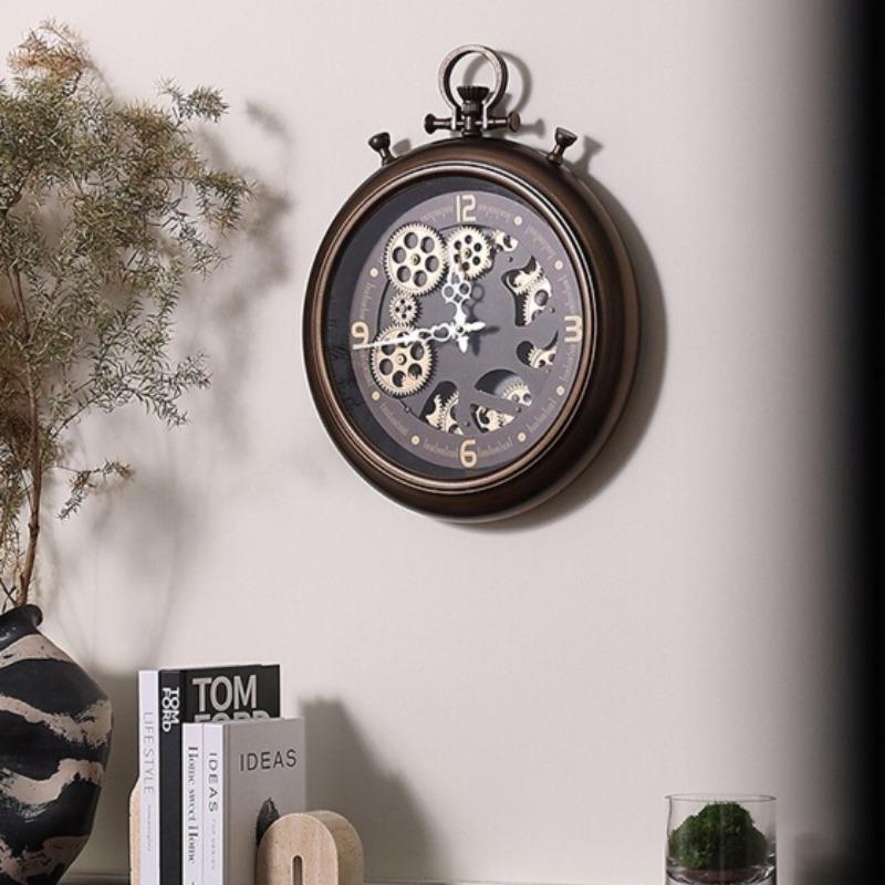 European Vintage Wall Clock Home Metal Gear Clock Art Decorated Living Room Dining Creative Iron Aesthetic Ornaments Accessories