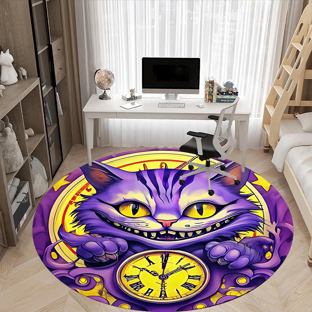 1pc Cat Clock Office Round Area Rug, Mat Suitable For Office, Under Office Chairs Bedroom Living Room Home Decor, Room Deco