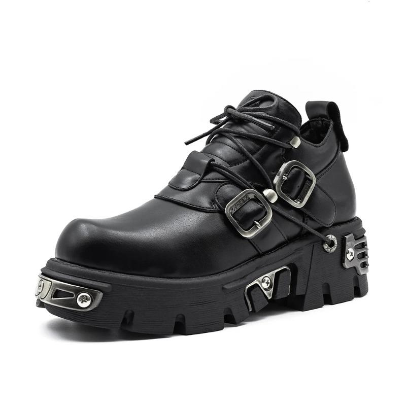 New Dark Punk Style Woman Gothic Flame Carved Vintage Rock Boots Leather Shoes Metal Niche Low Top Platform Shoes