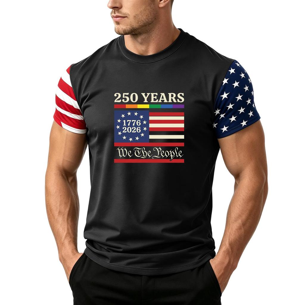 Men's Independence Day Flag Print Short Sleeve T-Shirt, Loose Casual Daily Summer Tops