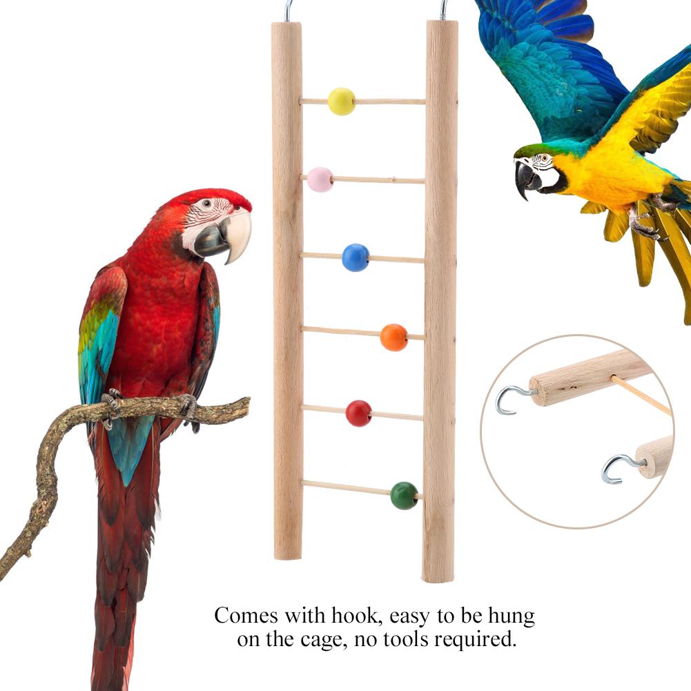 Wood Bird Parrot Ladder Climbing Toy Hanging Swing For Bird Cage Pet Toys With Beads