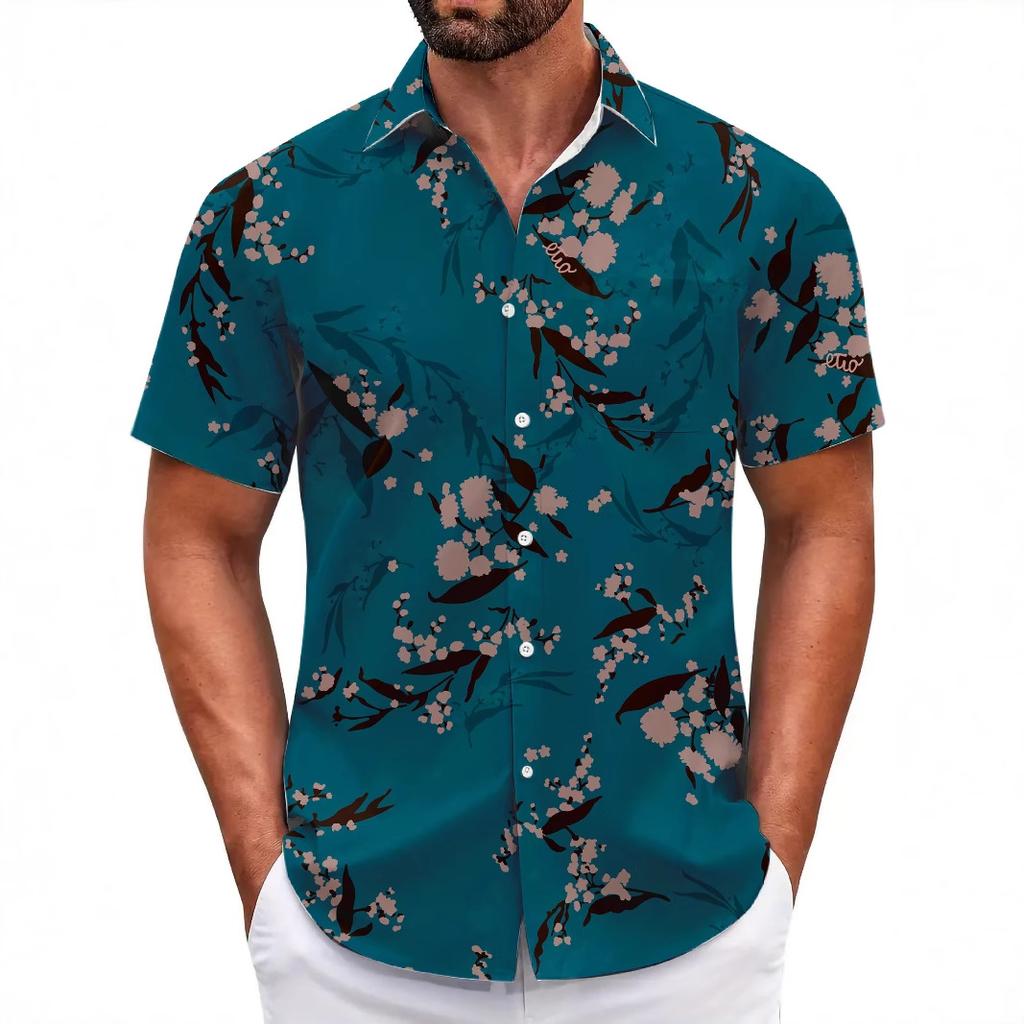 Summer Flower Shirt Men'S Beach Large Size Casual Hawaiian Vintage Digital Printing Short Sleeve Men'S Shirt