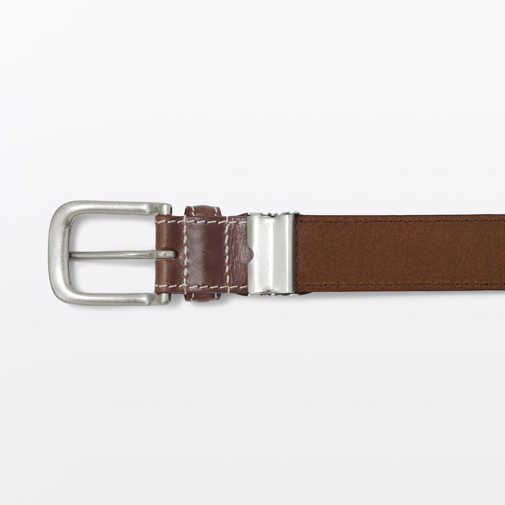 MUJI Vegetable Tanned Leather Adjustable Belt, Medium Width Stitching, Unisex, Adult, EHB28A6S, Dark Brown, Total Length 115cm