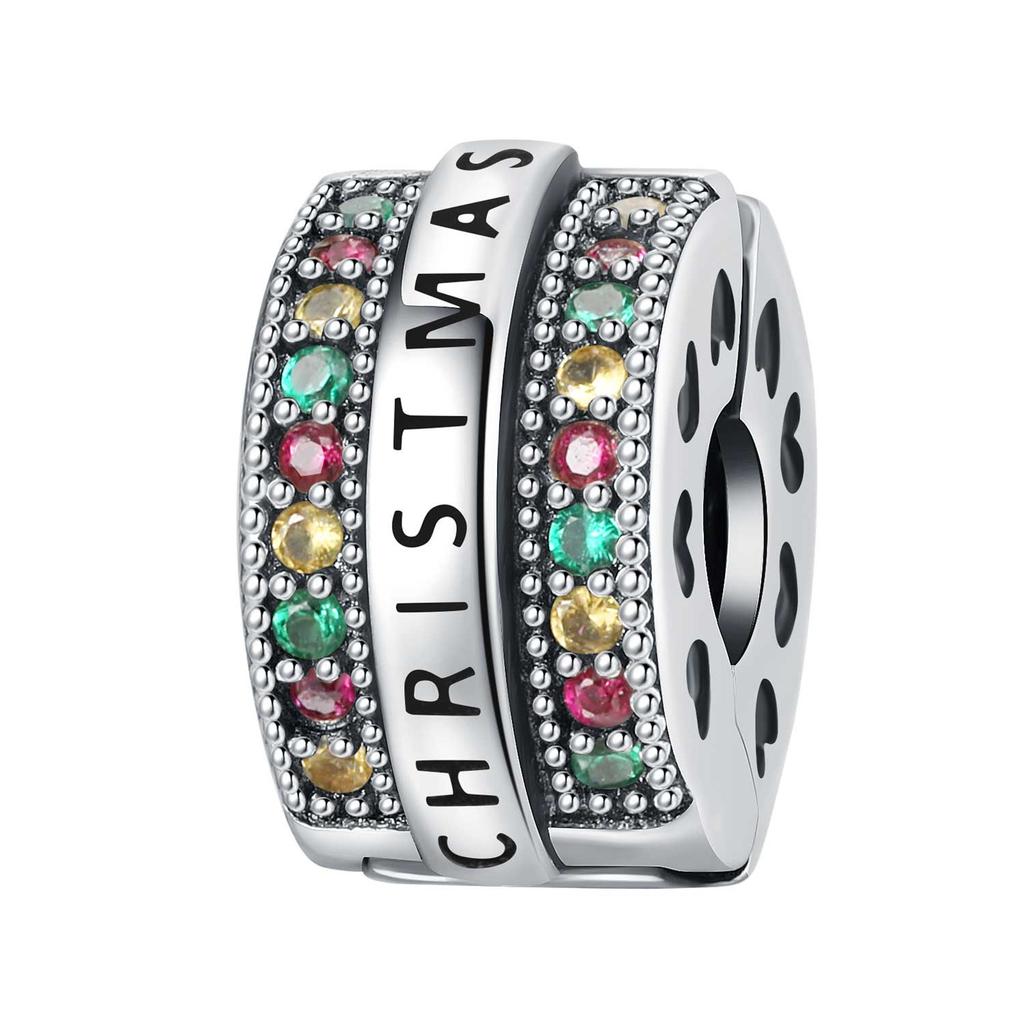 Silver Clasp 925 Silver Pave Clip Charms Colored Beads Stopper Safety Chain Fit Original Bangle Bracelet Jewelry Clip