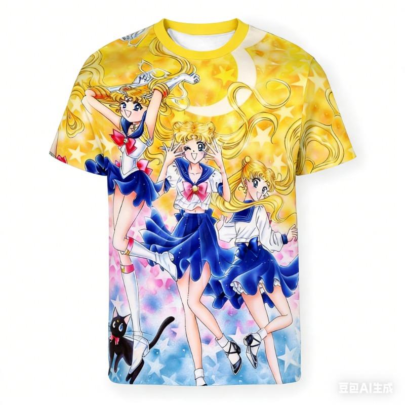 

Sailor Moon Under The Moonlight! Adult and Kids 3D All-Over Print T-Shirt, Dreamy Harajuku Style Y2K Short Sleeve,Shorts Friend S