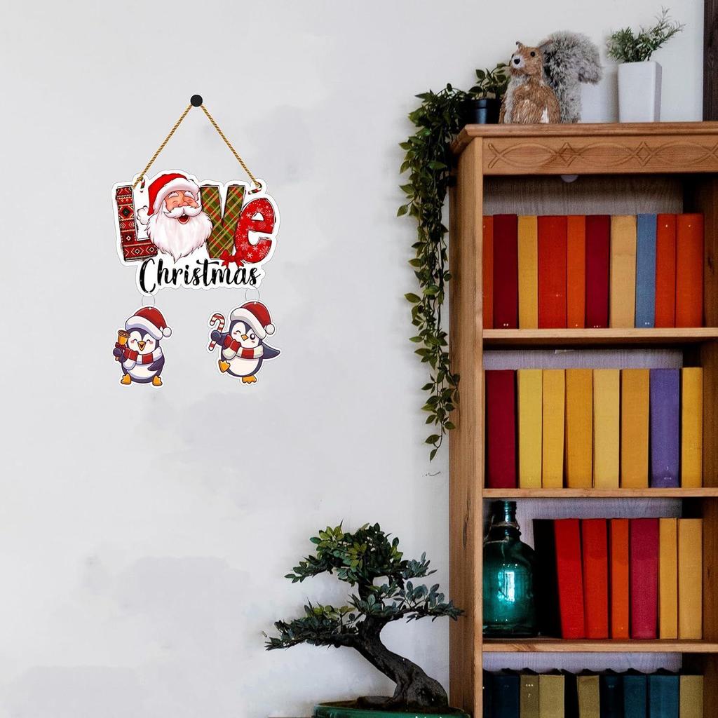 Decorative Christmas Wall Hanging Wooden Art Decoration Item for Home | Office | Living Room | Bedroom (Love-2Penguin)
