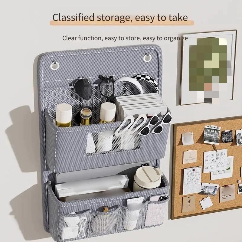 1pc Hanging Storage Organizer Bedside Shelf  Wall Door Mount Multi Purpose Oxford Fabric Hanging Bag for Space Saving Gray Beige