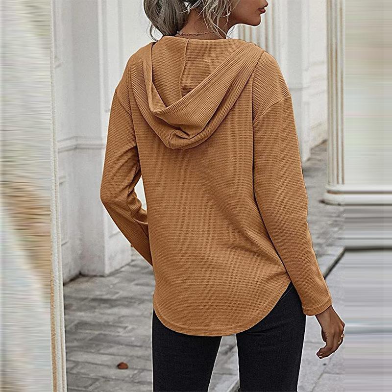 Dámské mikiny s kapucí do V s dlouhým rukávem Pulovr se stahovací šňůrkou Topy s kapsou