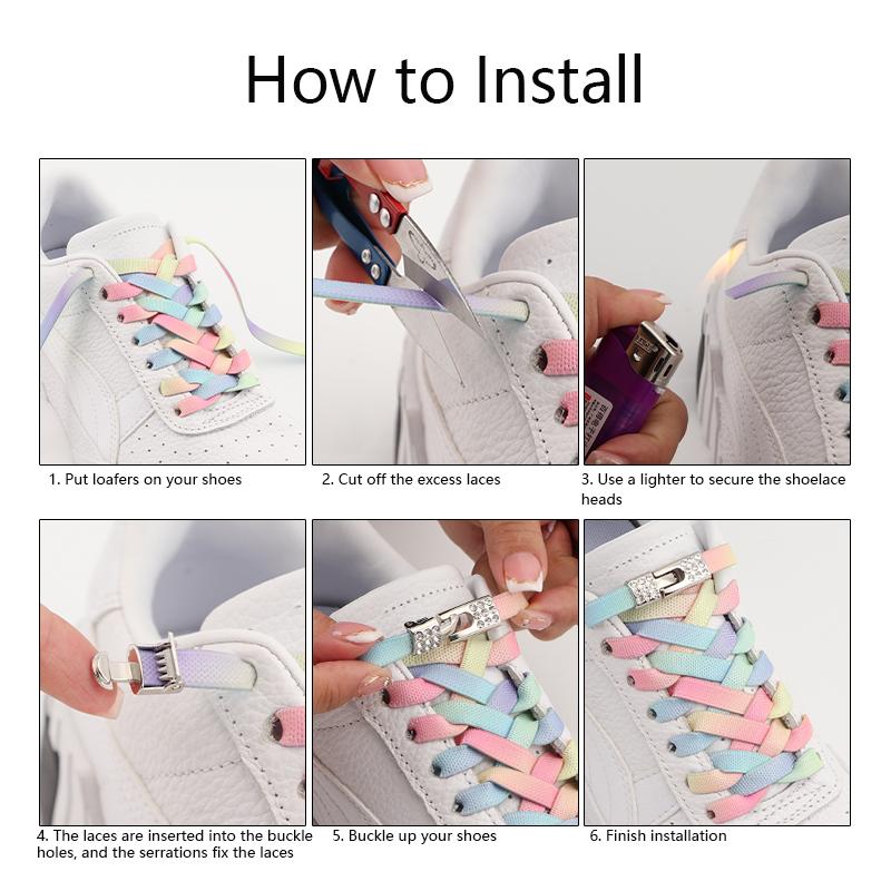 Diamond Cross Lock Shoelaces Rainbow Elastic Flat Laces Sneakers Without Ties Kids Adult No Tie Shoe Laces Rubber Bands Shoelace
