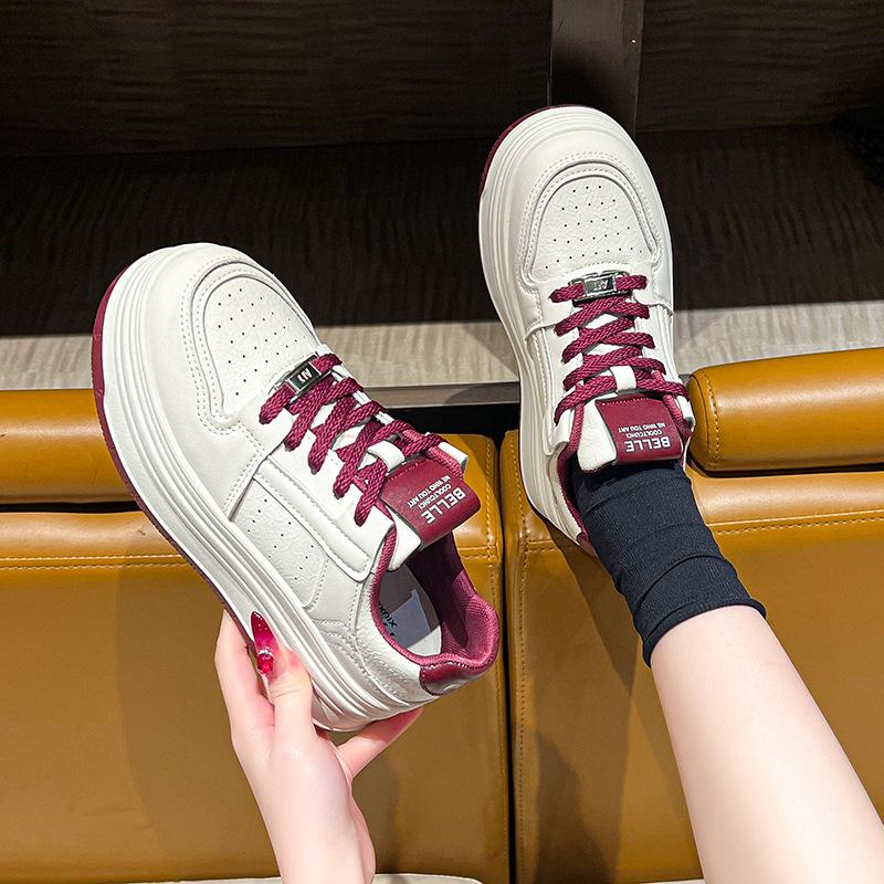2025 spring new leather thick-soled heightening little white shoes women s versatile leisure sports not tired feet with skirts board shoes 35 красный 4439₽